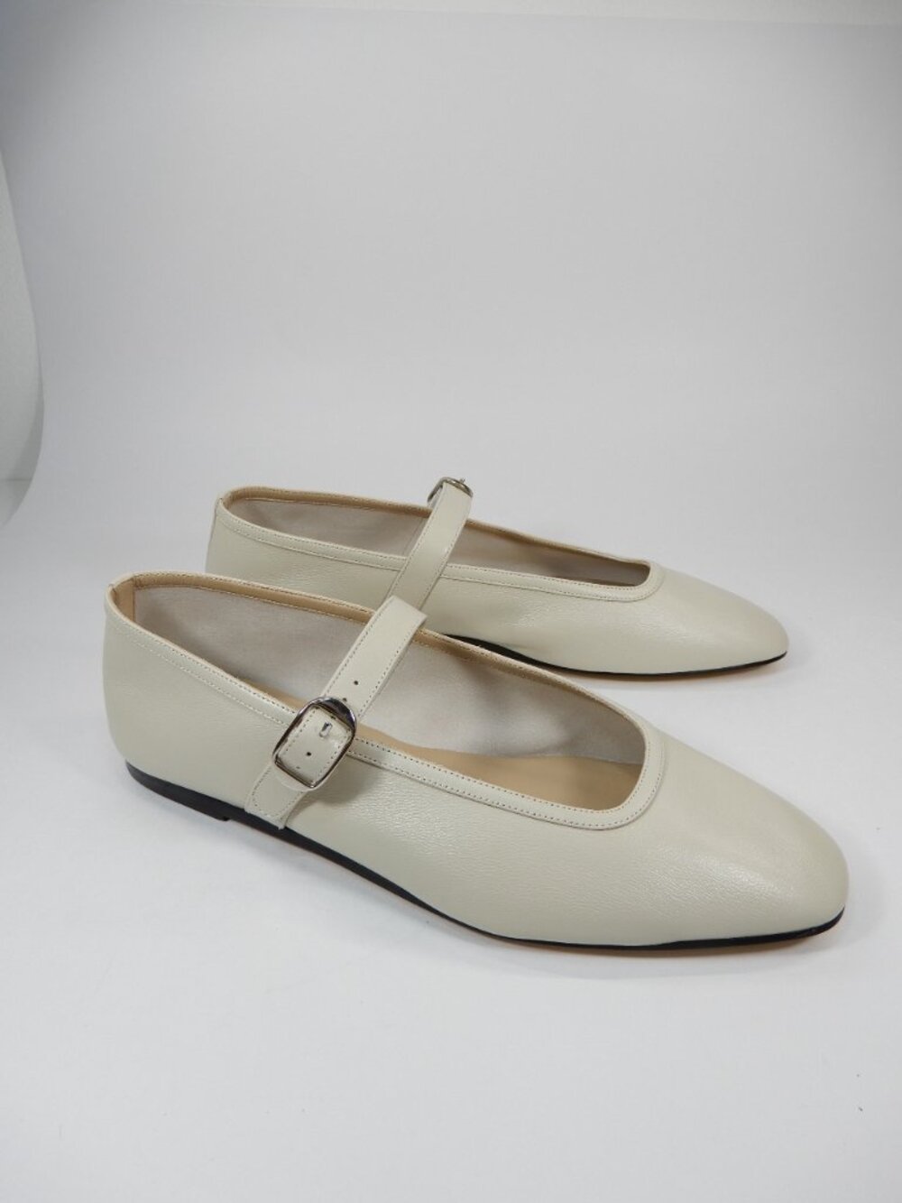 LE MONDE BERYL Mary Jane Ballet Flat 38 7.5 Ecru Lambskin Leather Square Toe NEW - Picture 8 of 16